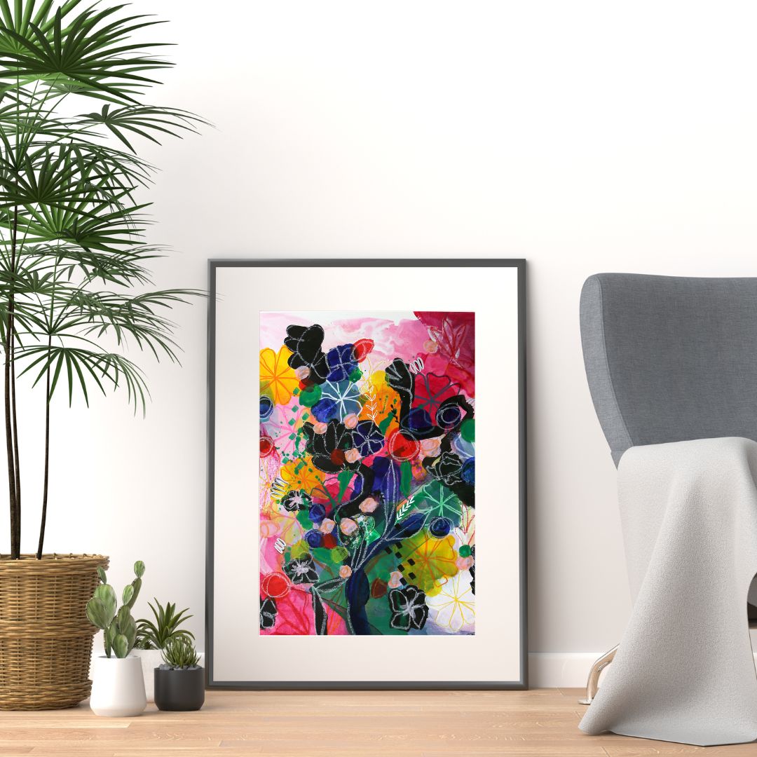 Original Abstract Painting Flowers, 50 x 70 - Tania Bisaz