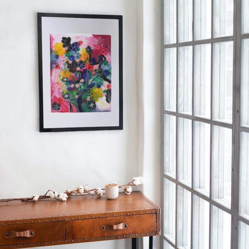 Original Abstract Painting Flowers, 50 x 70 - Tania Bisaz
