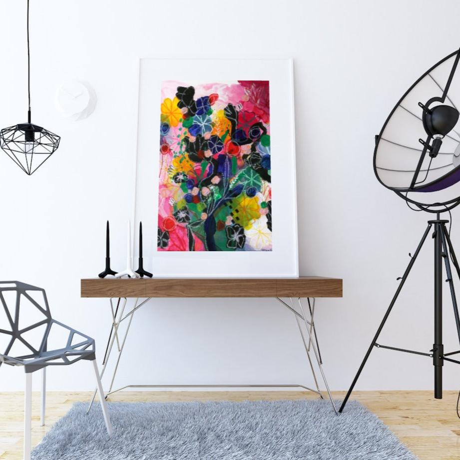 Original Abstract Painting Flowers, 50 x 70 - Tania Bisaz