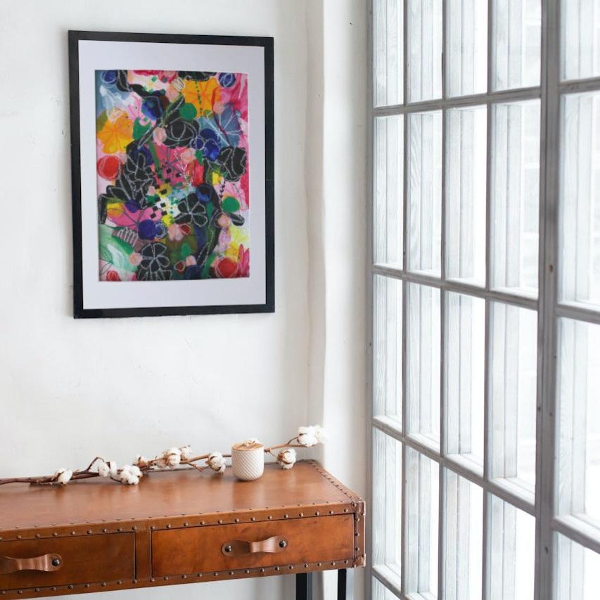 Original Abstract Painting Flowers, 40 x 50 cm - Tania Bisaz