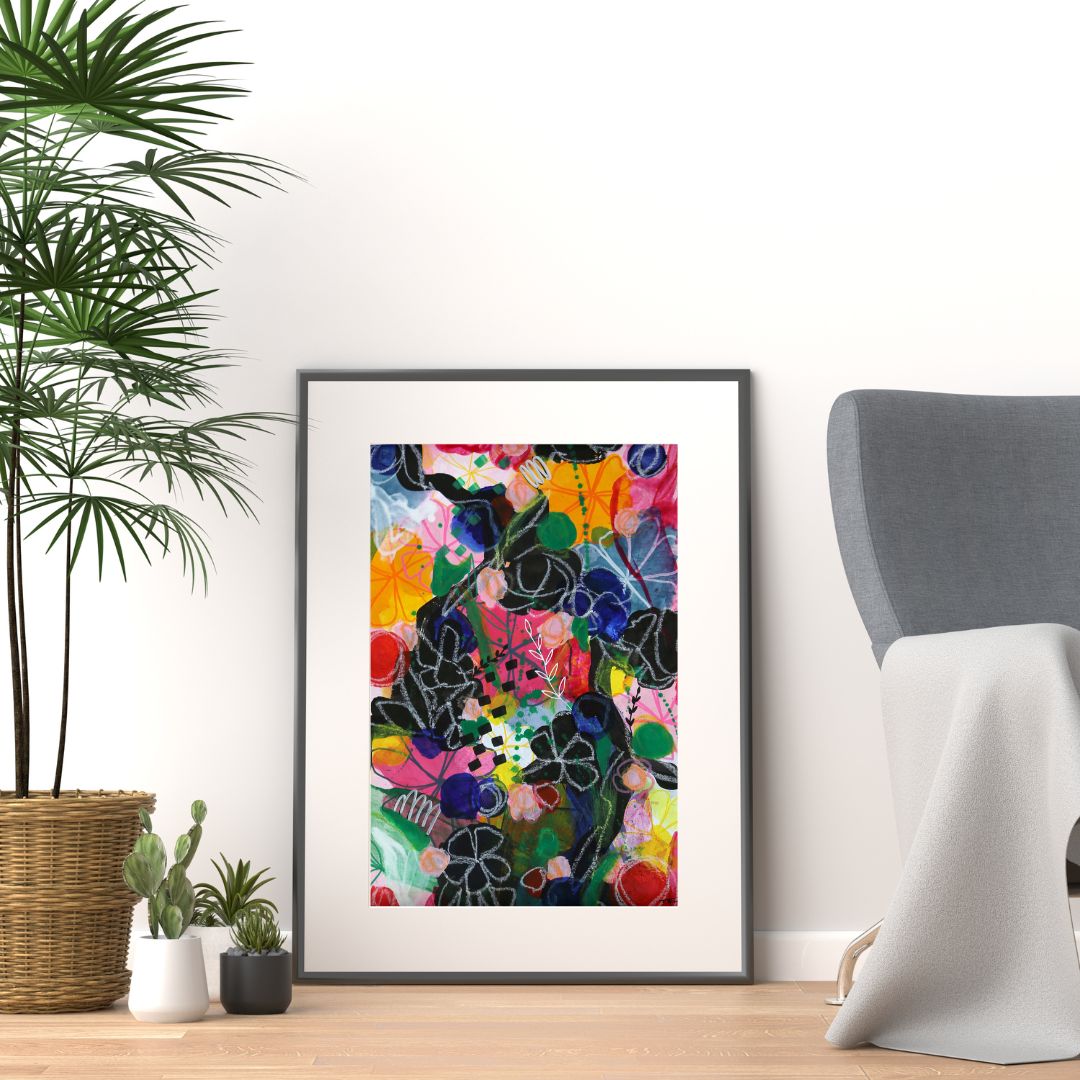 Original Abstract Painting Flowers, 40 x 50 cm - Tania Bisaz