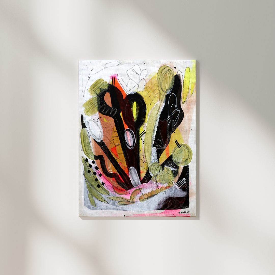 Original Abstract Painting, Bold Botanicals, 30 x 40 cm - Tania Bisaz