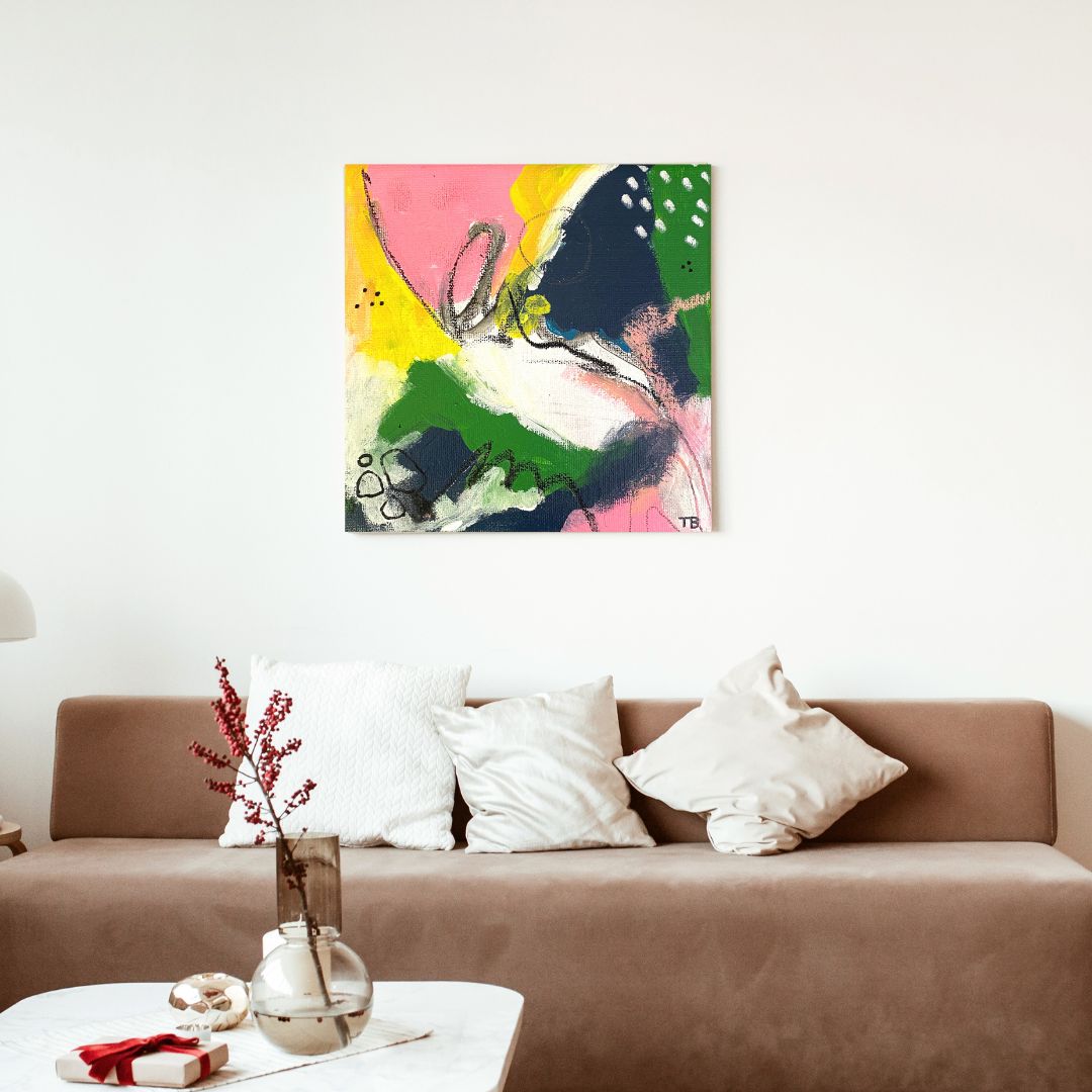 Original Abstract Mixed Media Painting, Botanical Echo, 20 x 20 cm #04 - Tania Bisaz