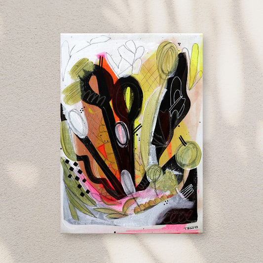 Original Abstract Painting, Bold Botanicals, 30 x 40 cm - Tania Bisaz