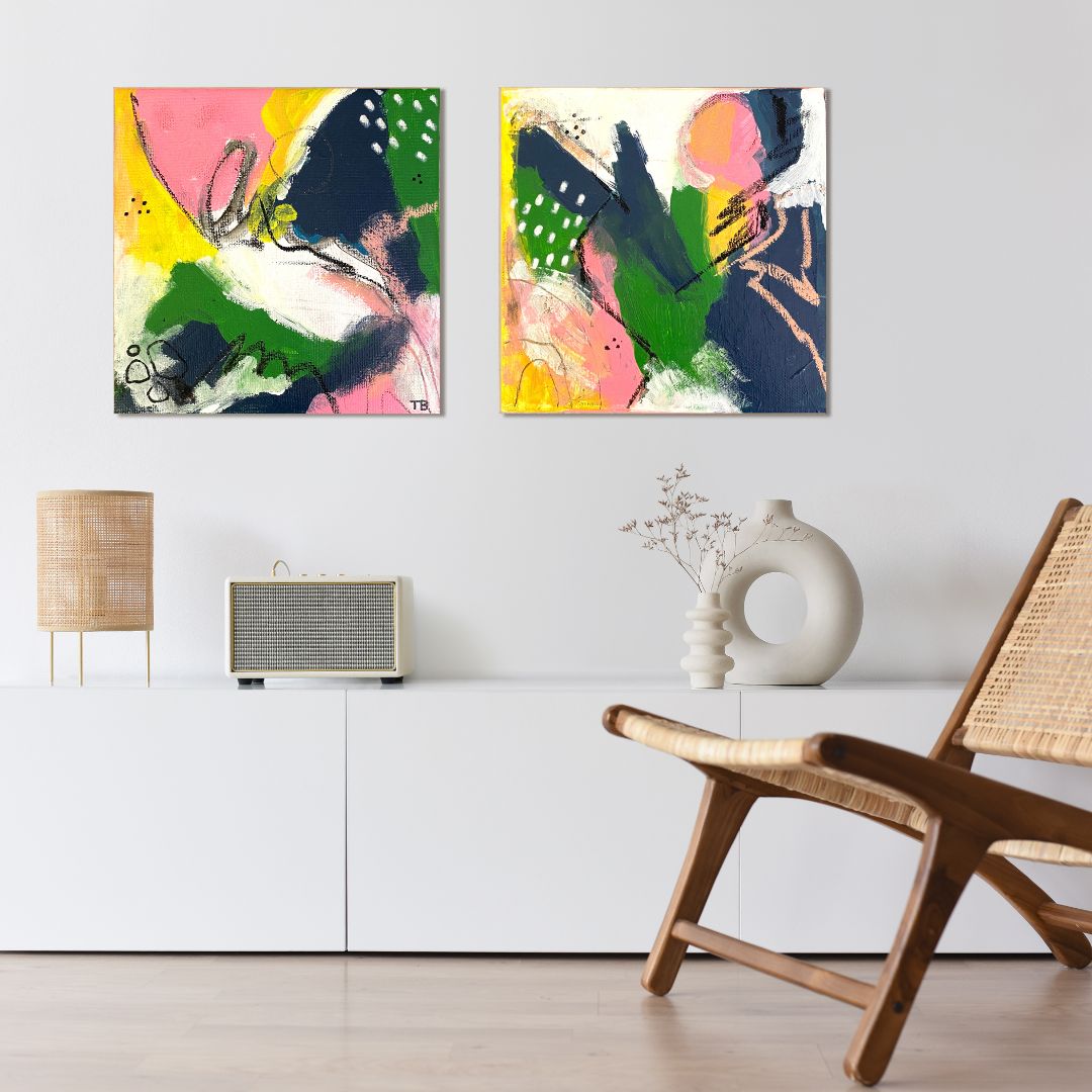 Original Abstract Mixed Media Painting, Botanical Echo, 20 x 20 cm #04 - Tania Bisaz