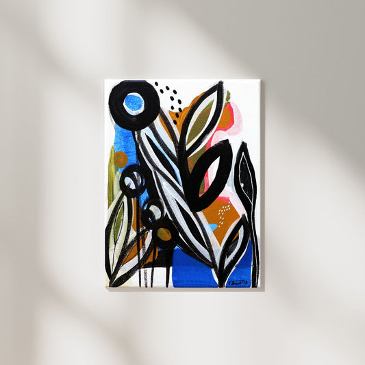 Original Abstract Painting, Midnight Bloom, 18 x 24 cm - Tania Bisaz