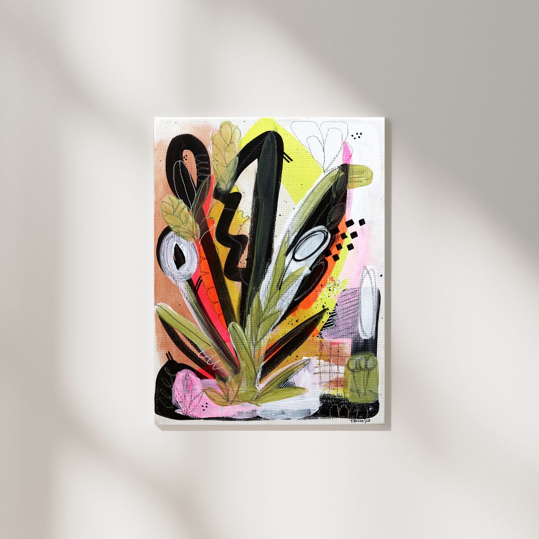 Original Abstract Painting, Bold Botanicals, 30 x 40 cm - Tania Bisaz