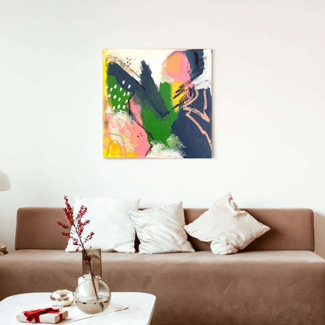 Original Abstract Mixed Media Painting, Botanical Echo, 20 x 20 cm #01 - Tania Bisaz