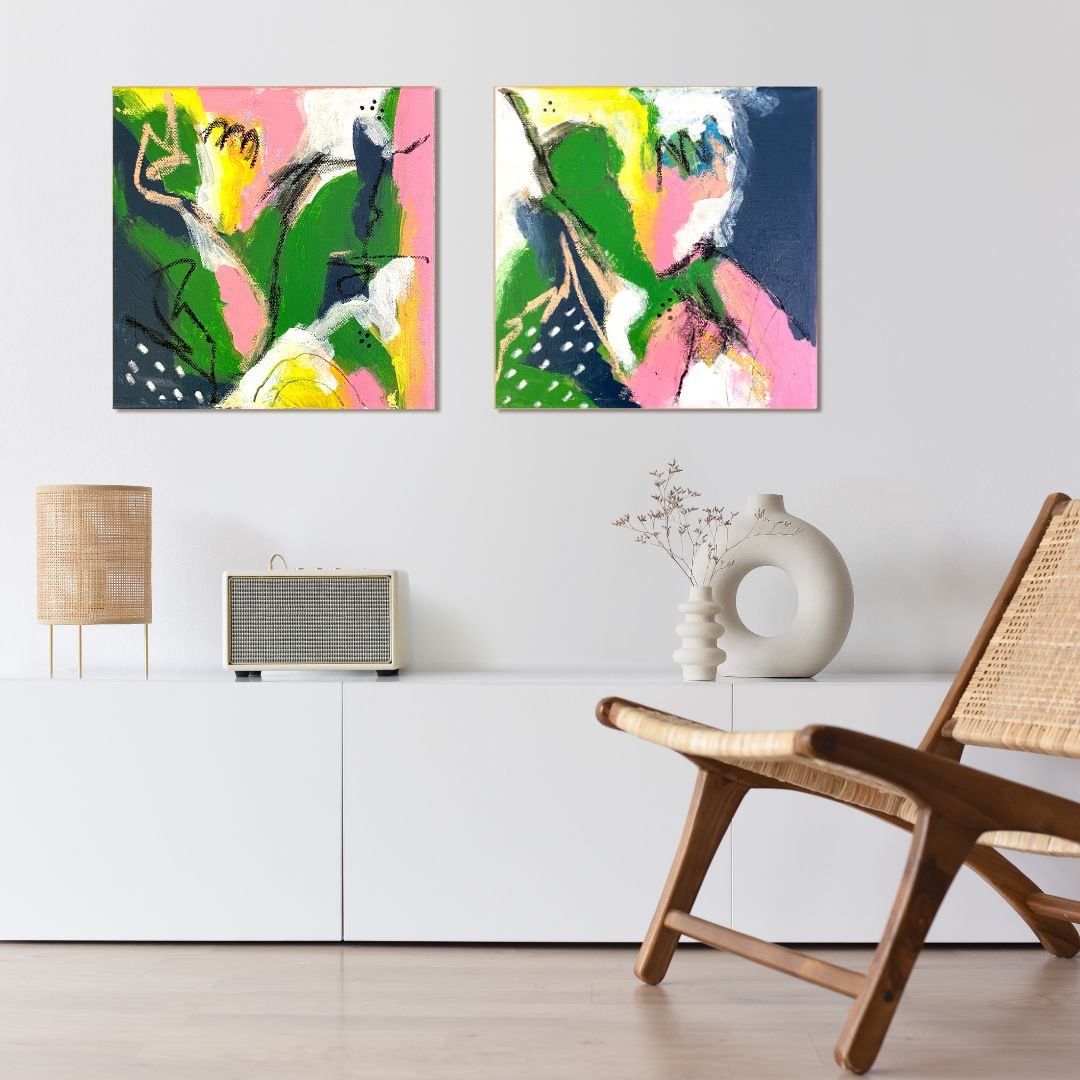 Original Abstract Mixed Media Painting, Botanical Echo, 20 x 20 cm #03 - Tania Bisaz