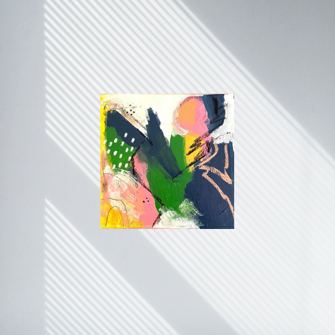 Original Abstract Mixed Media Painting, Botanical Echo, 20 x 20 cm #01 - Tania Bisaz