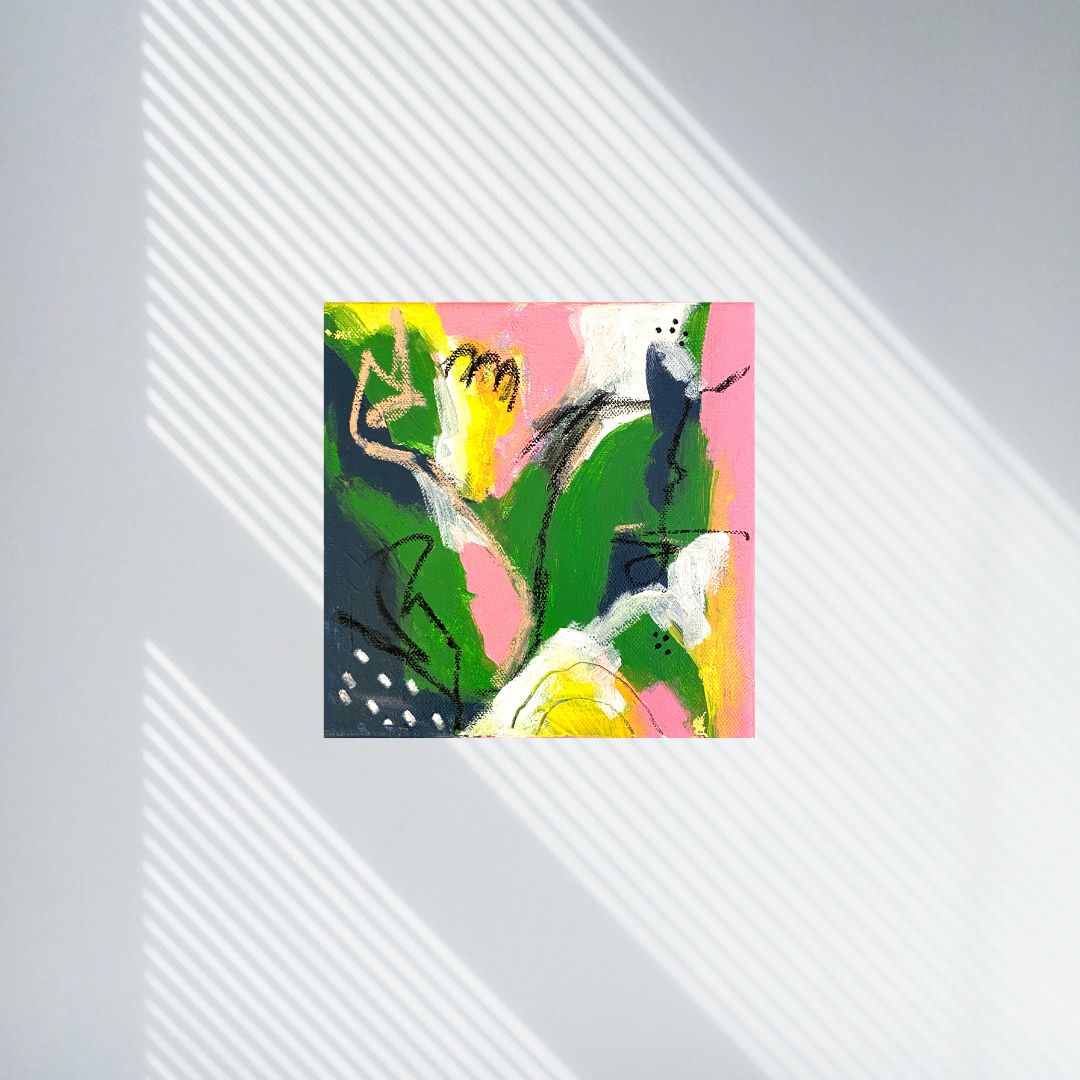 Original Abstract Mixed Media Painting, Botanical Echo, 20 x 20 cm #02 - Tania Bisaz