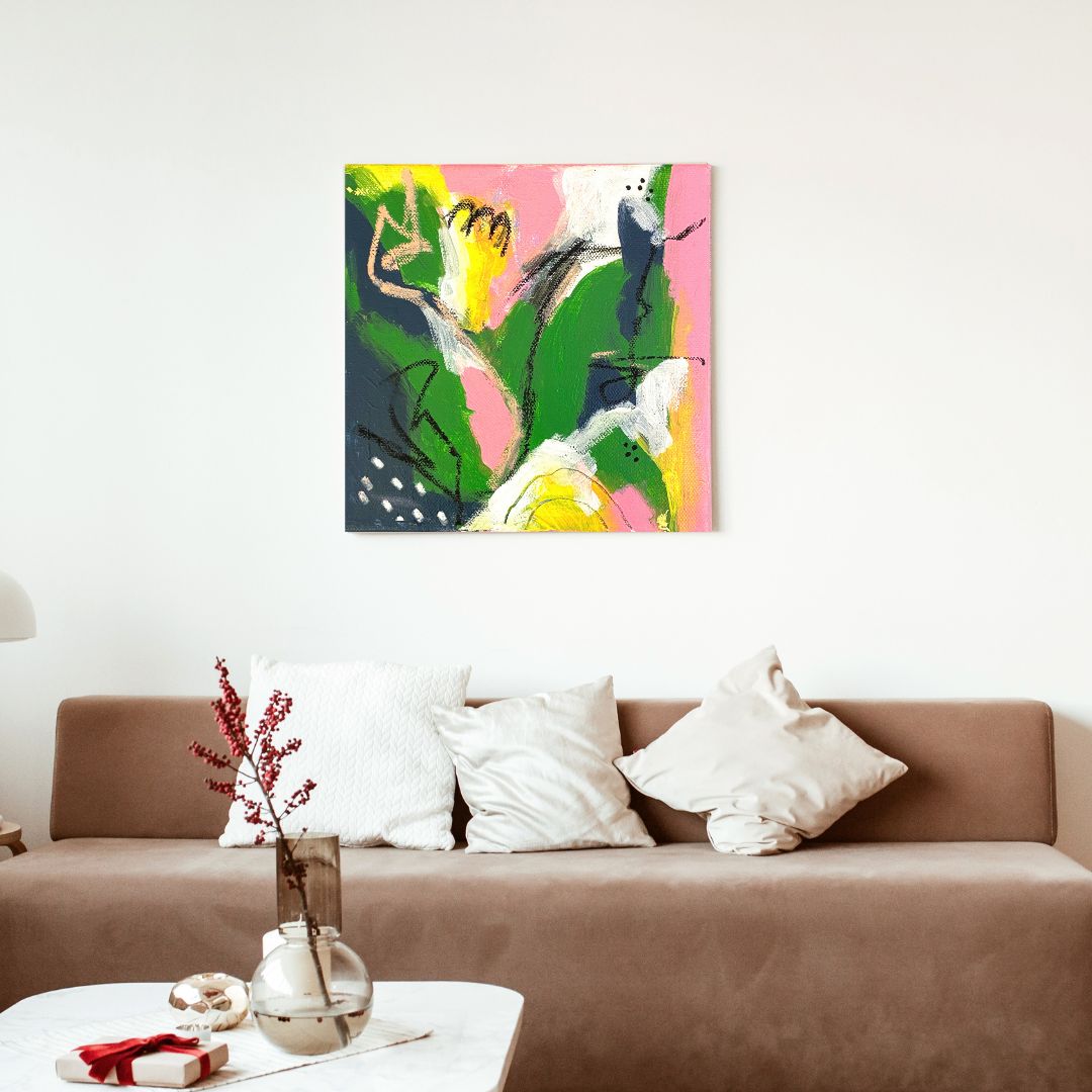 Original Abstract Mixed Media Painting, Botanical Echo, 20 x 20 cm #02 - Tania Bisaz