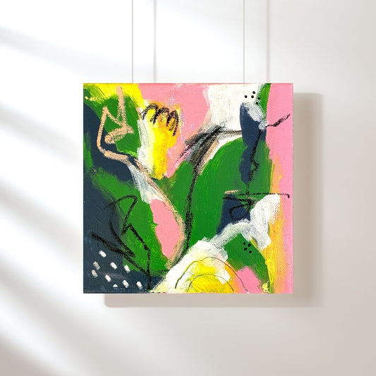 Original Abstract Mixed Media Painting, Botanical Echo, 20 x 20 cm #02 - Tania Bisaz