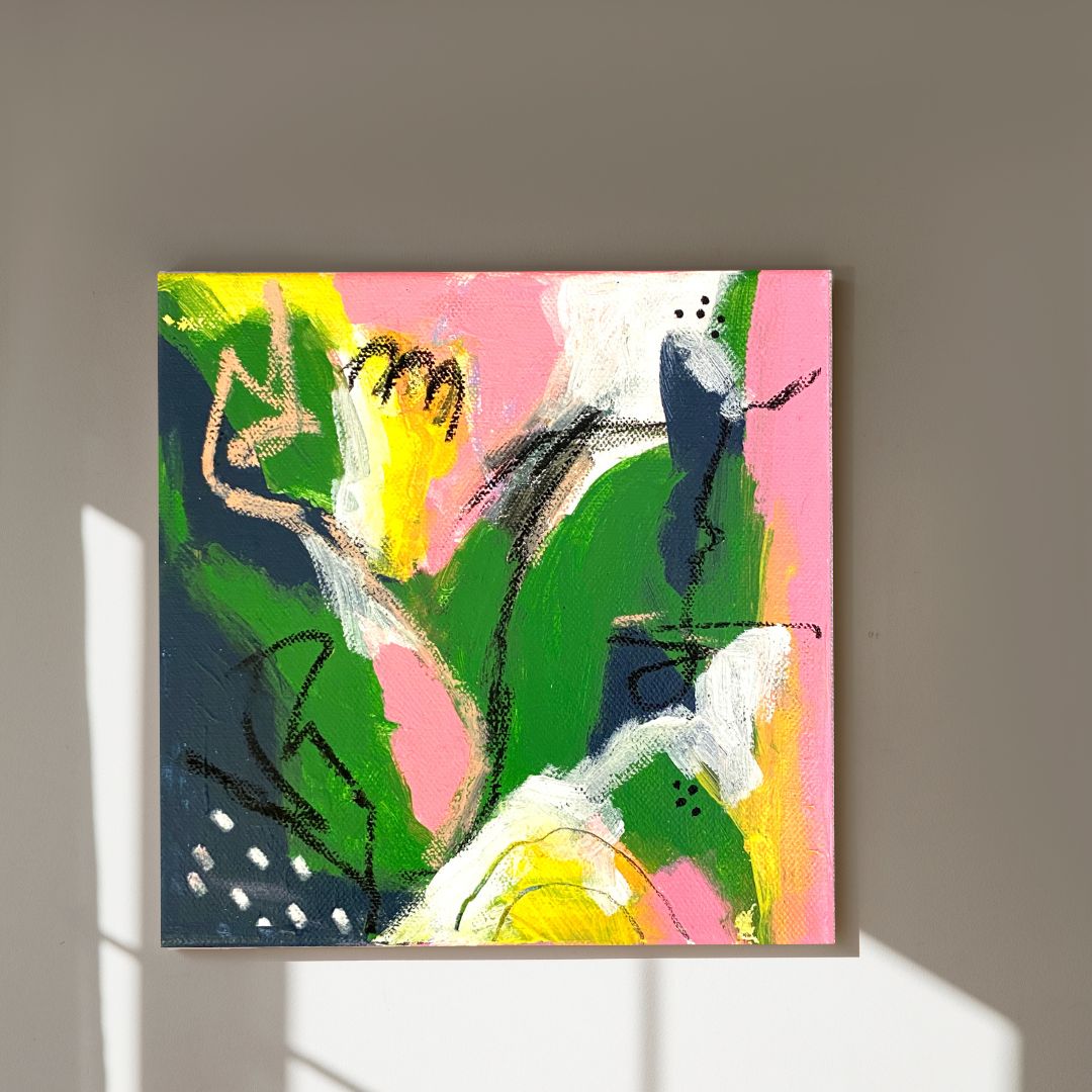 Original Abstract Mixed Media Painting, Botanical Echo, 20 x 20 cm #02 - Tania Bisaz