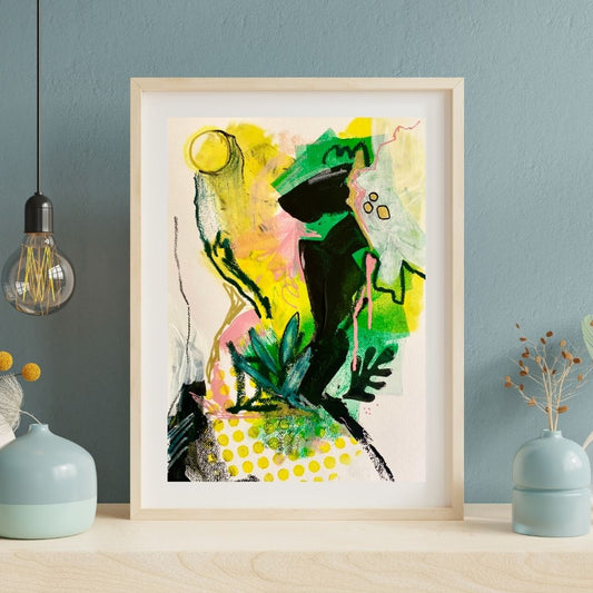 Original Abstract Painting Pink & Green, A3 (29.7 x 42 cm) - Tania Bisaz