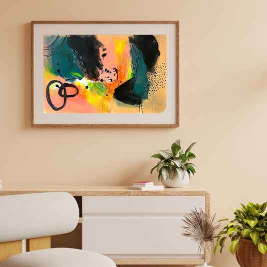 Original Abstract Painting Pink & Green, A3 (29.7 x 42 cm) - Tania Bisaz