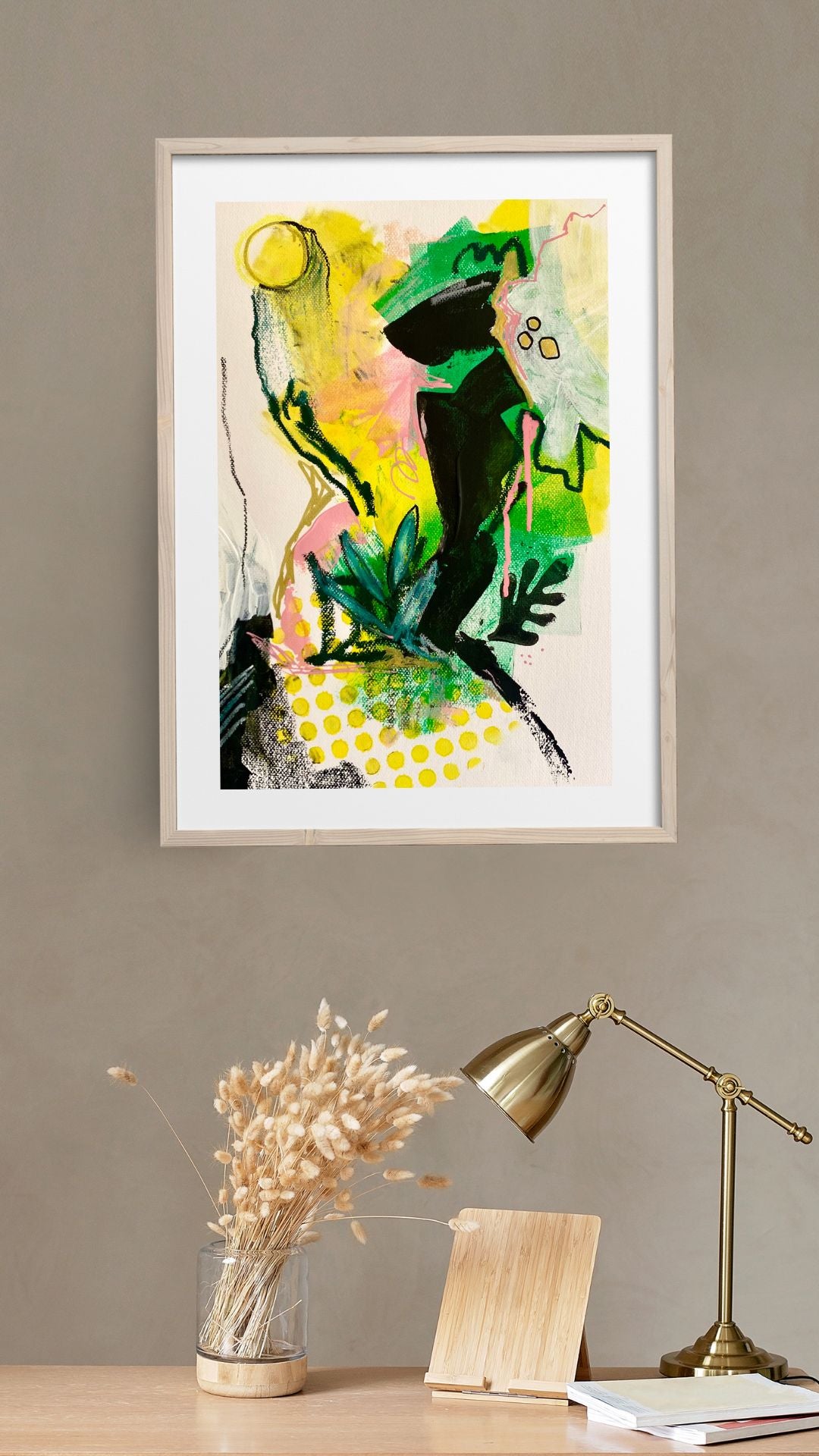 Original Abstract Painting Pink & Green, A3 (29.7 x 42 cm) - Tania Bisaz