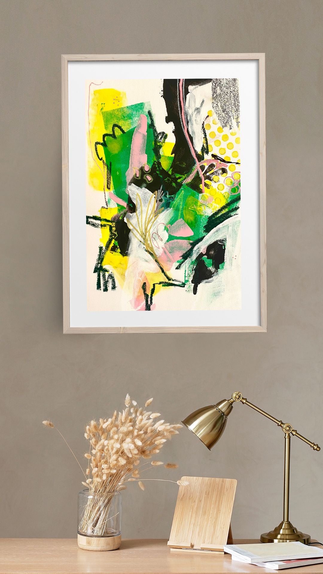 Original Abstract Painting Pink & Green, A3 (29.7 x 42 cm) - Tania Bisaz