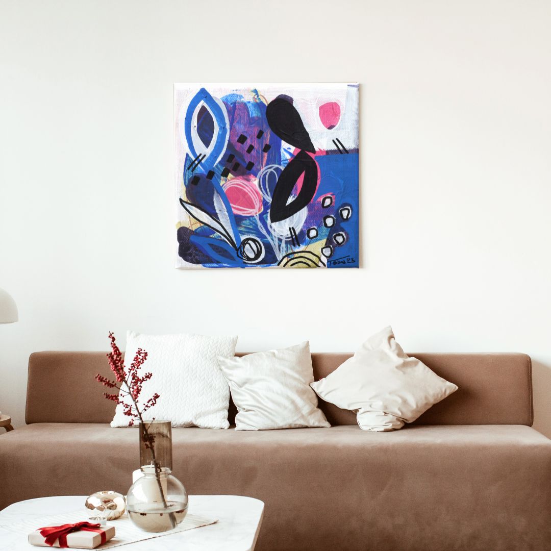 Original Abstract Painting, Midnight Bloom, 15 x 15 cm - Tania Bisaz