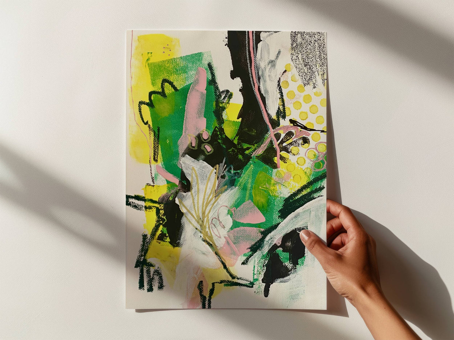 Original Abstract Painting Pink & Green, A3 (29.7 x 42 cm) - Tania Bisaz