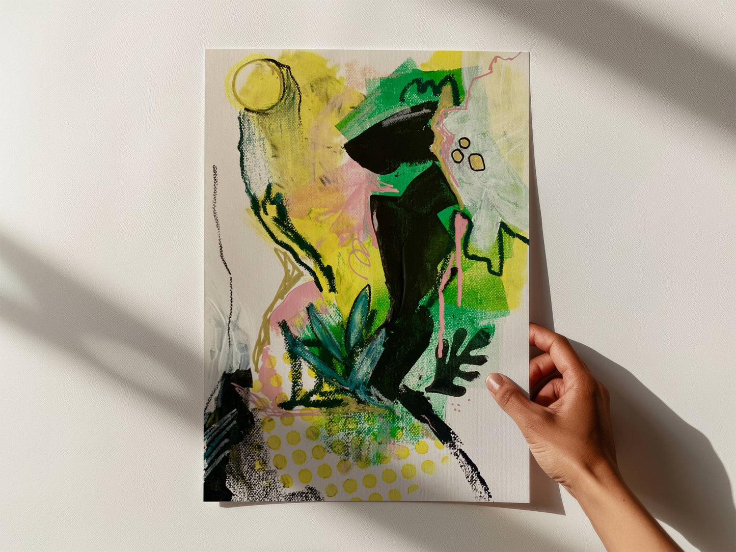 Original Abstract Painting Pink & Green, A3 (29.7 x 42 cm) - Tania Bisaz