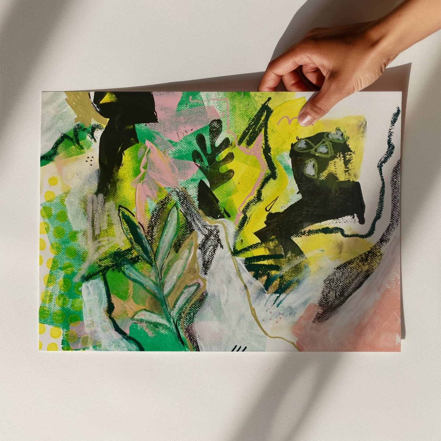 Original Abstract Painting Pink & Green, A3 (29.7 x 42 cm) - Tania Bisaz