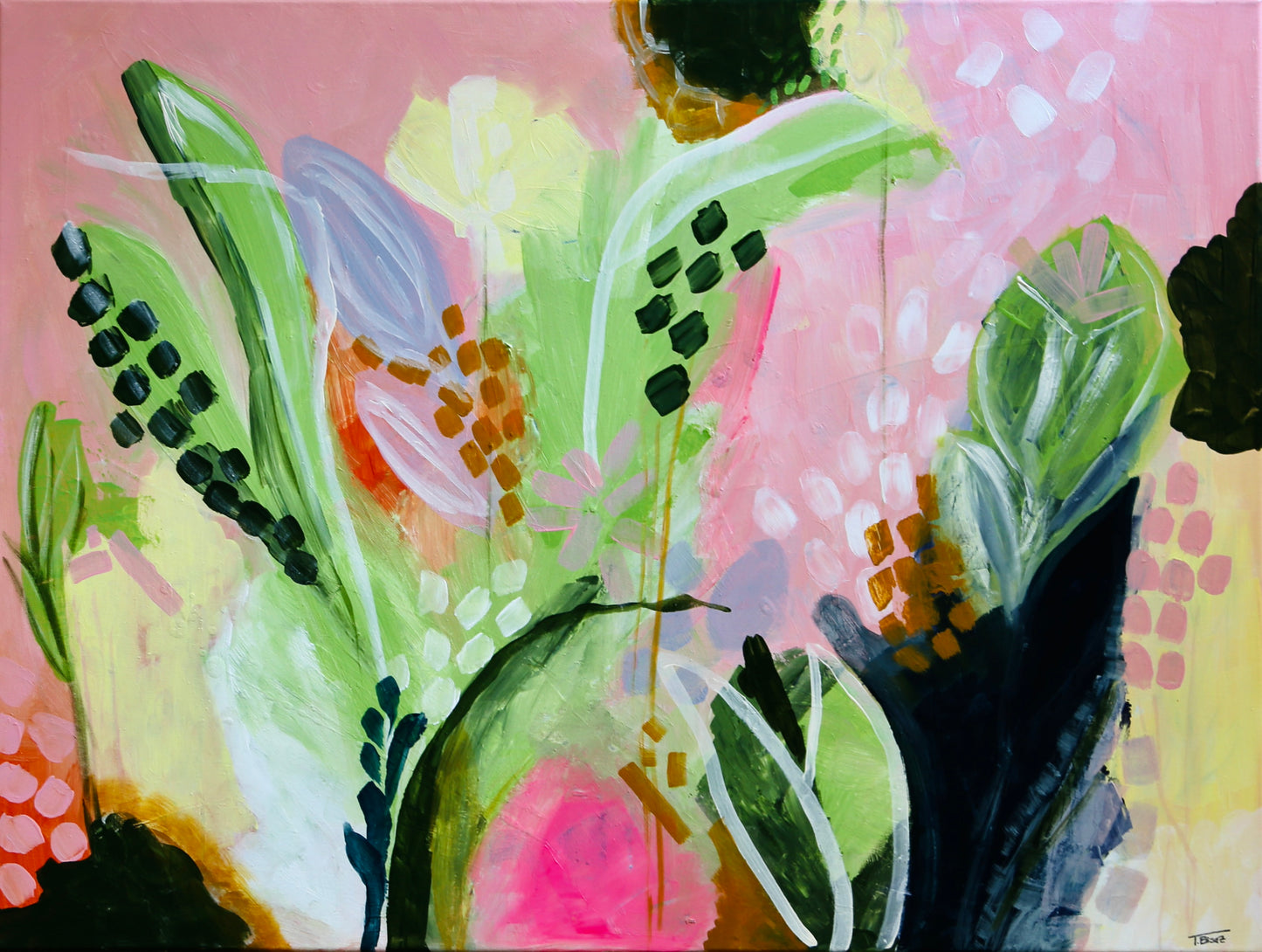 Original Abstract Painting, Flower Garden 60 x 80 cm - Tania Bisaz