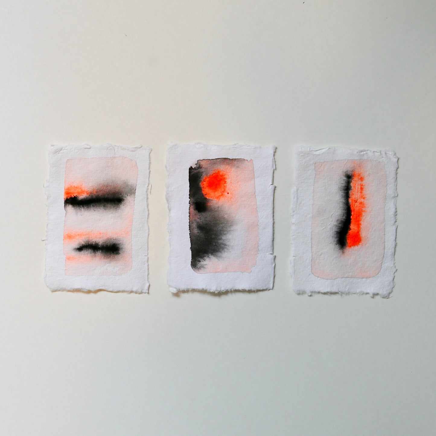 Neon Silence – Set of 3 Mini Paintings (Acrylic Ink on Japan Paper)