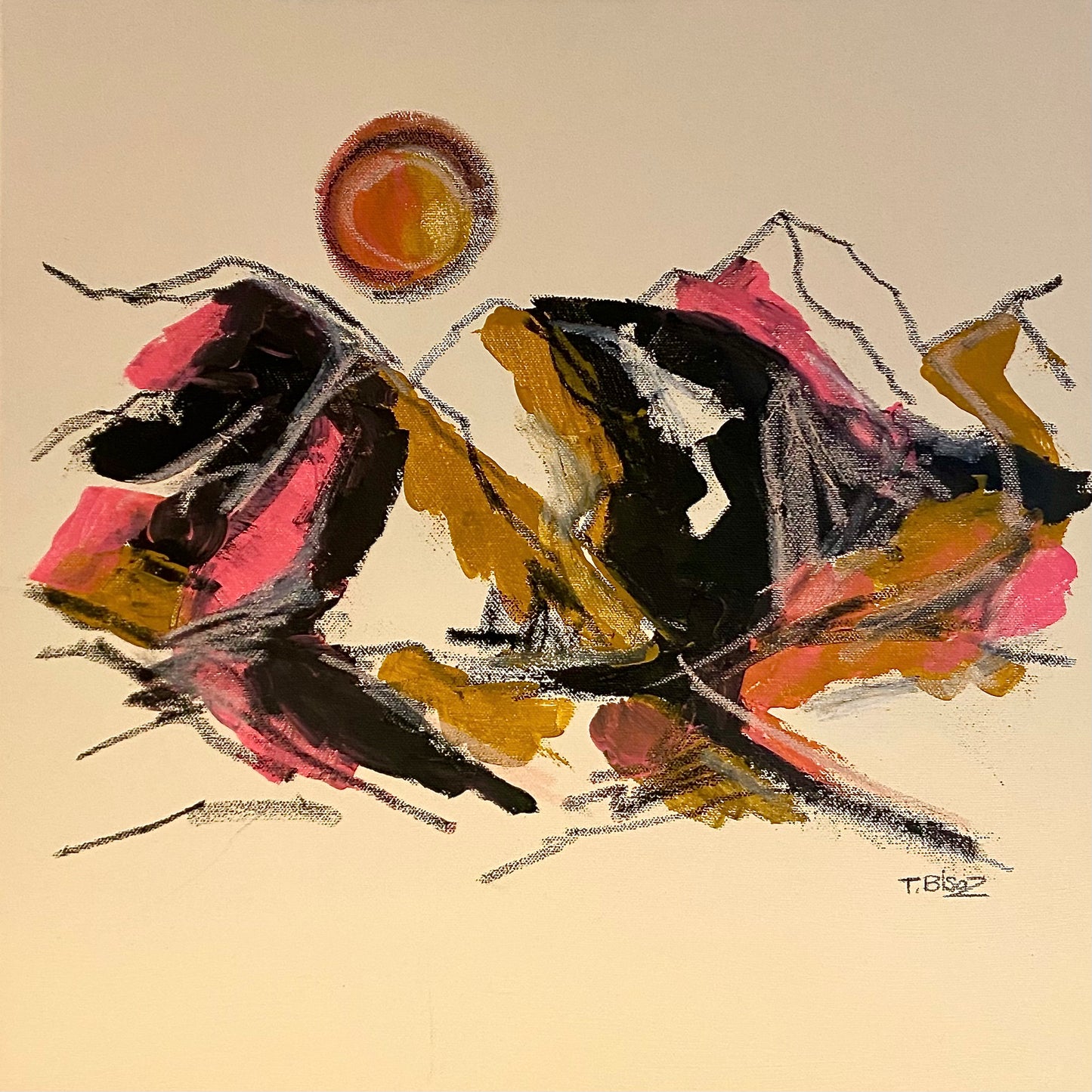 Original Abstract Mountains Painting, 40 x 40 cm - Tania Bisaz