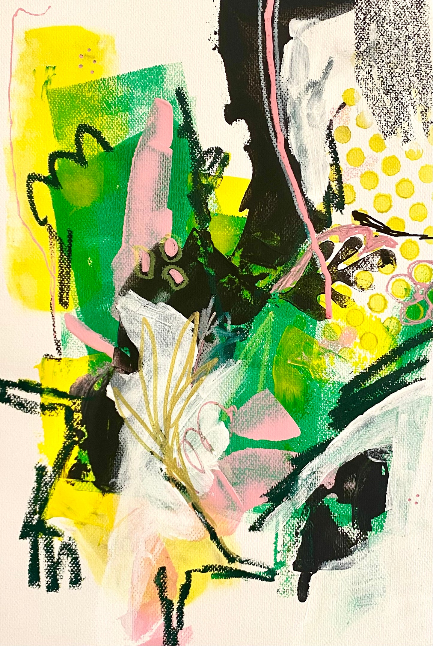 Original Abstract Painting Pink & Green, A3 (29.7 x 42 cm) - Tania Bisaz