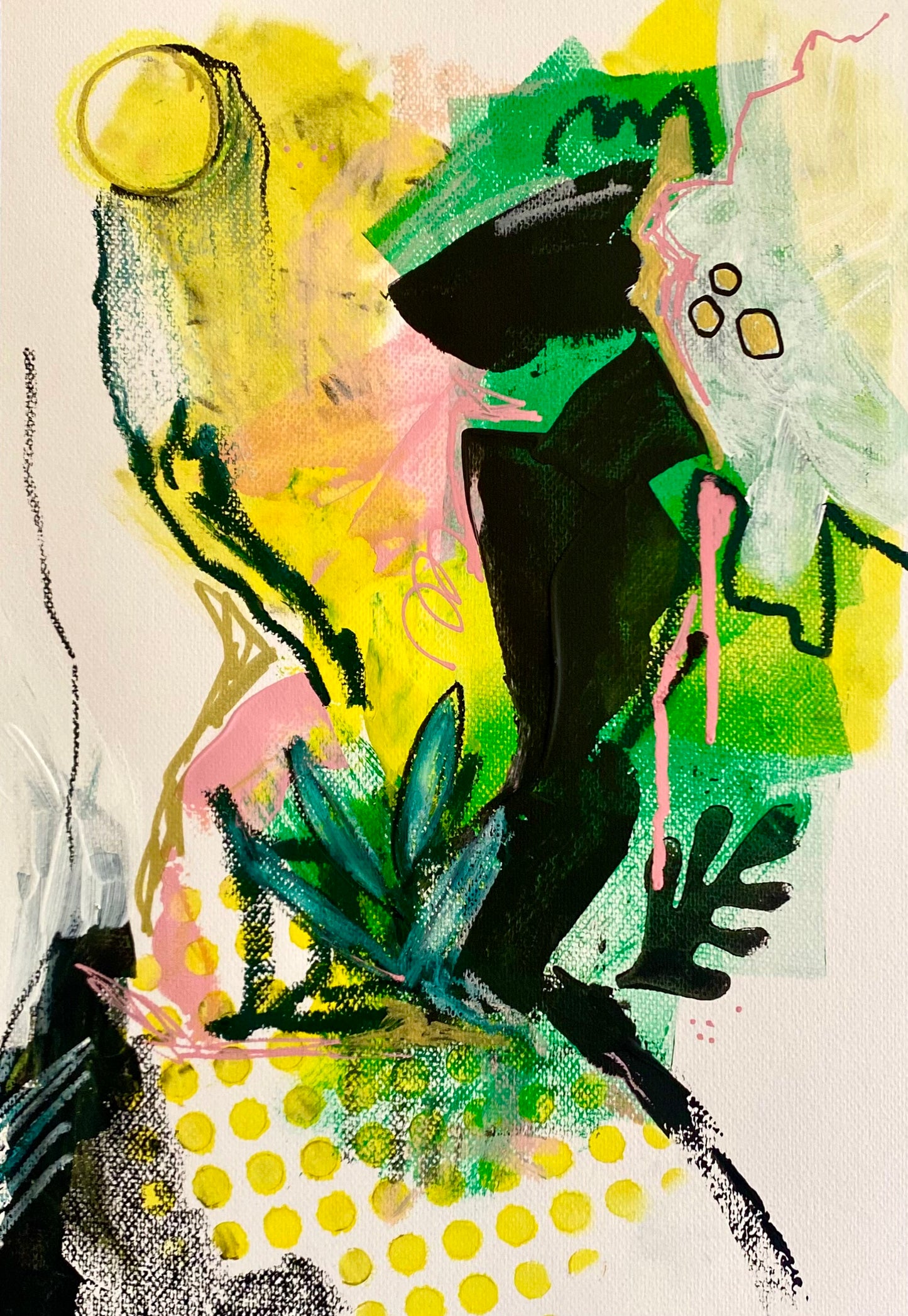 Original Abstract Painting Pink & Green, A3 (29.7 x 42 cm) - Tania Bisaz