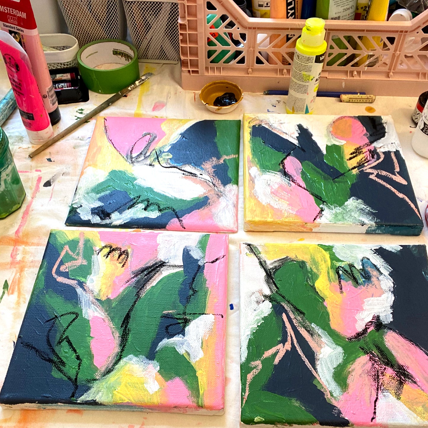 Original Abstract Mixed Media Painting, Botanical Echo, 20 x 20 cm #04 - Tania Bisaz