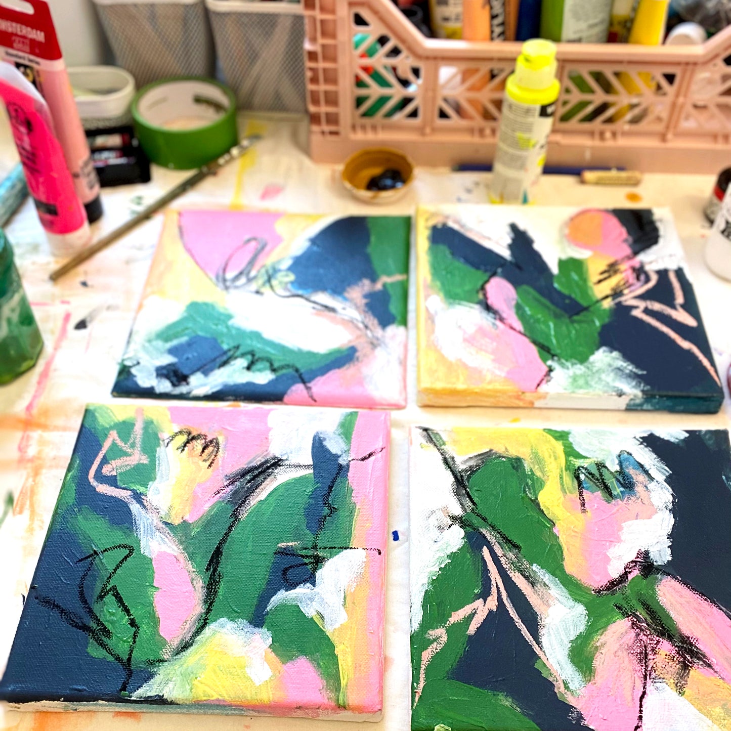 Original Abstract Mixed Media Painting, Botanical Echo, 20 x 20 cm #01 - Tania Bisaz