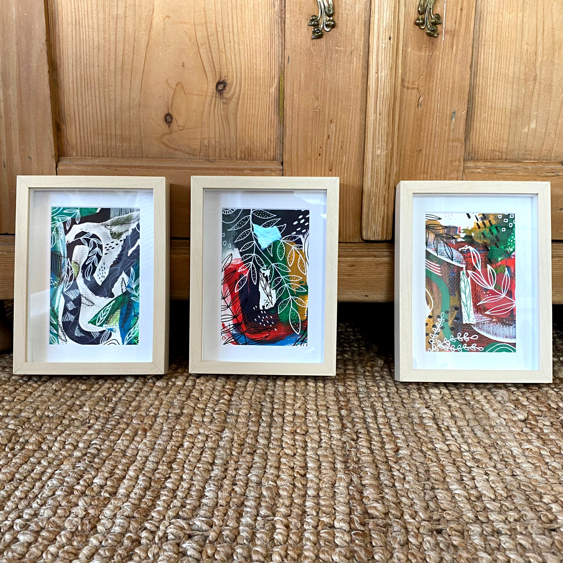 Set of 3 Original Abstract Paintings, Framed - Tania Bisaz
