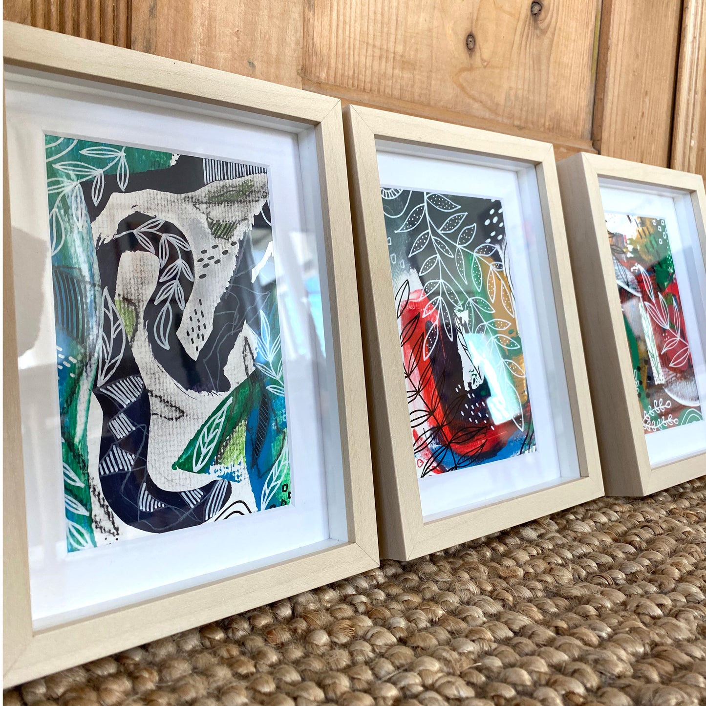 Set of 3 Original Abstract Paintings, Framed - Tania Bisaz
