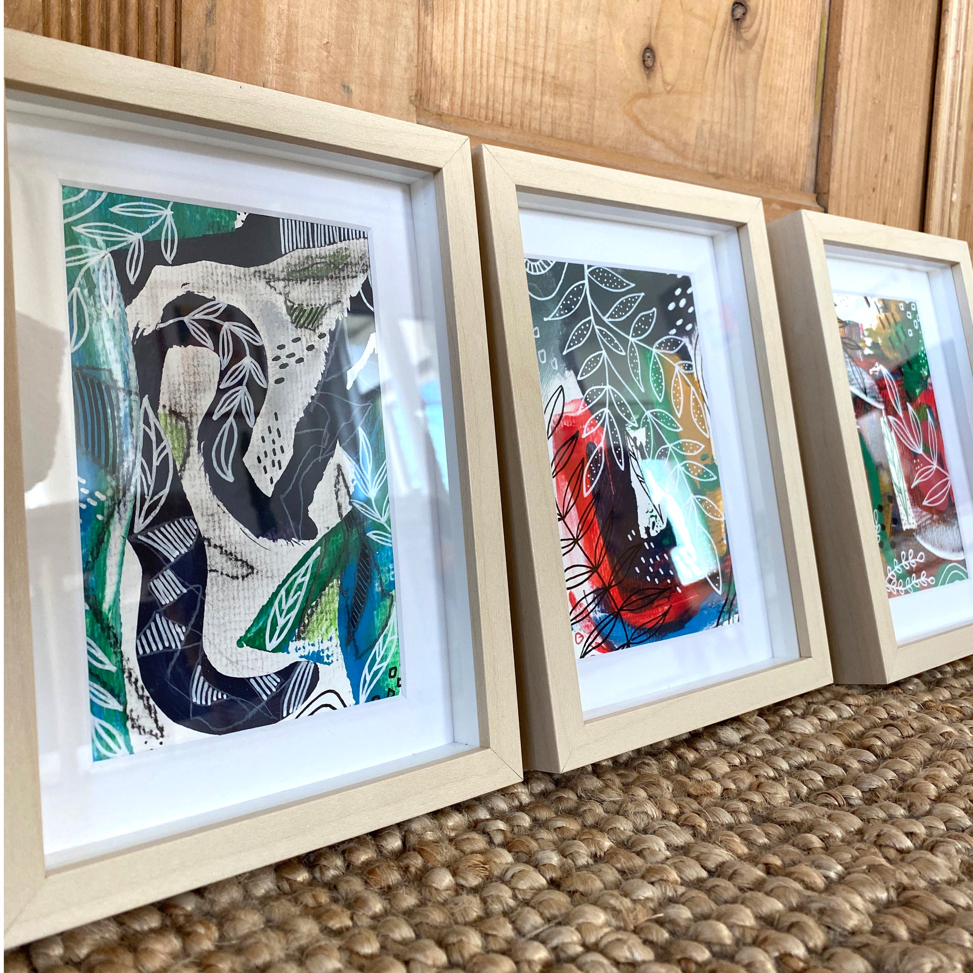 Set of 3 Original Abstract Paintings, Framed - Tania Bisaz