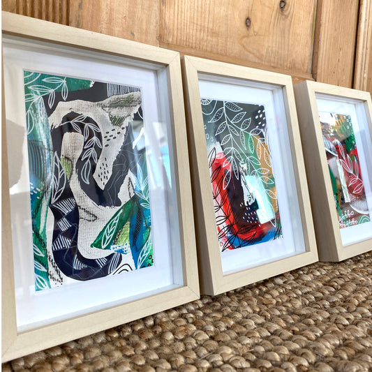 Set of 3 Original Abstract Paintings, Framed - Tania Bisaz