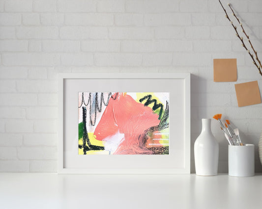 Original Abstract Painting Pink & Green, A5 (14.8 x 21 cm) - Tania Bisaz