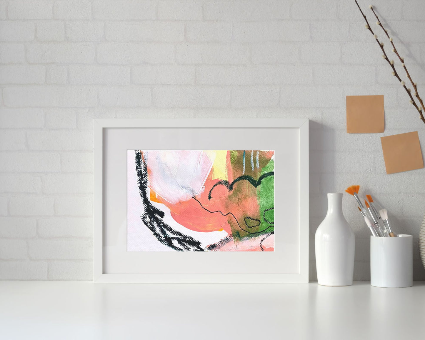 Original Abstract Painting Pink & Green, A5 (14.8 x 21 cm) - Tania Bisaz