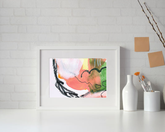 Original Abstract Painting Pink & Green, A5 (14.8 x 21 cm) - Tania Bisaz