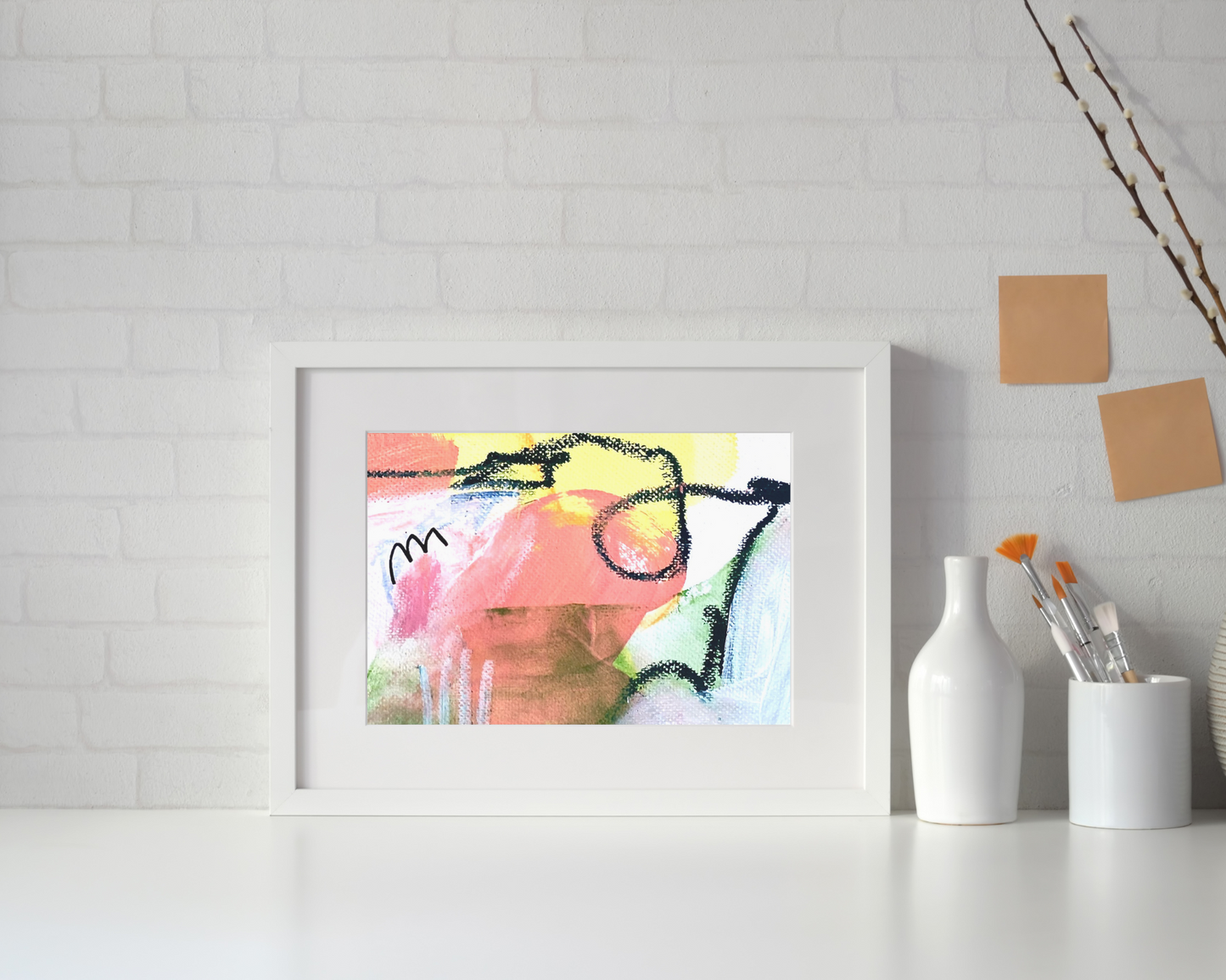 Original Abstract Painting Pink & Green, A5 (14.8 x 21 cm) - Tania Bisaz