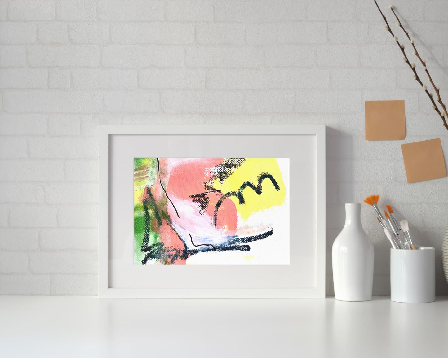 Original Abstract Painting Pink & Green, A5 (14.8 x 21 cm) - Tania Bisaz