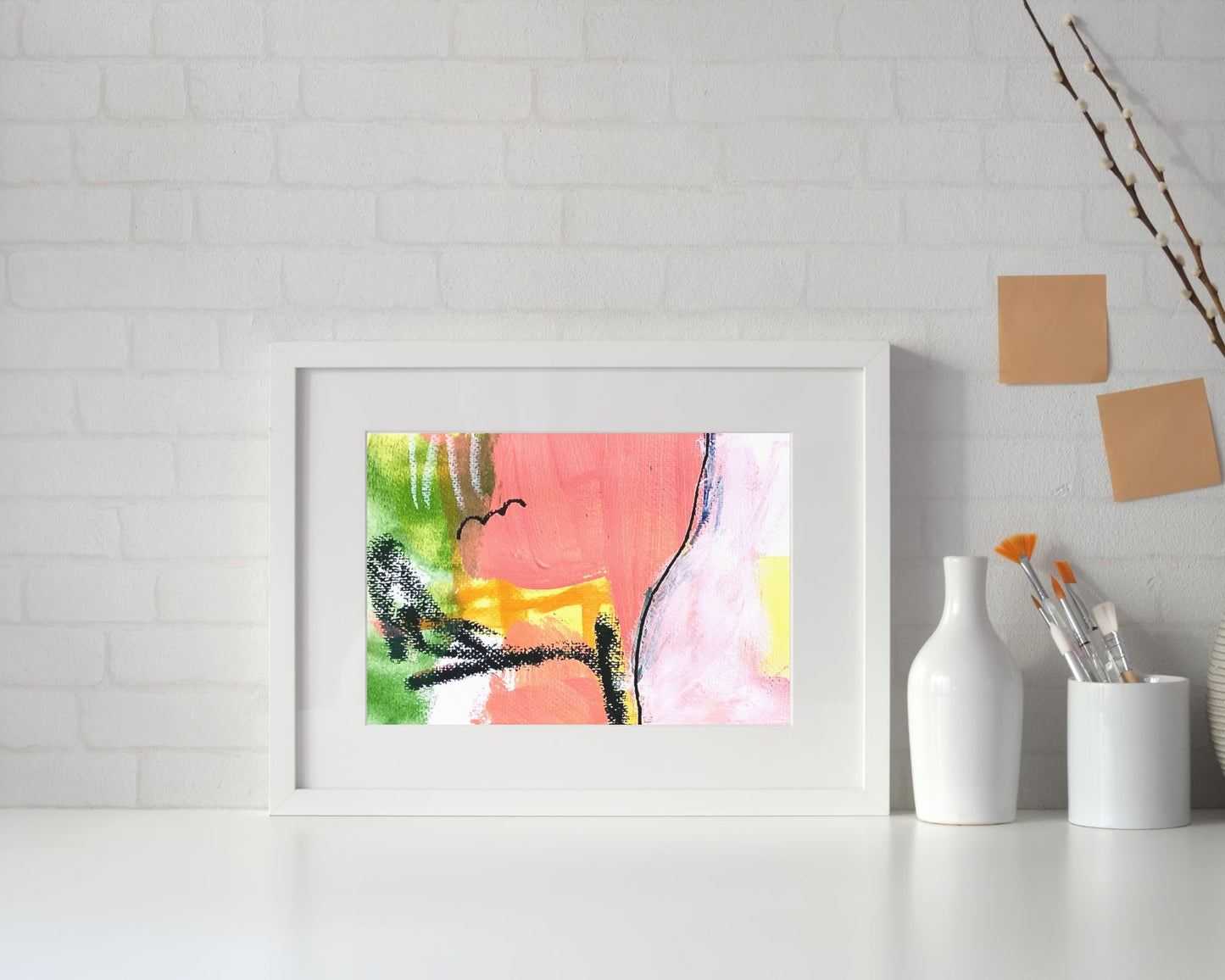 Original Abstract Painting Pink & Green, A5 (14.8 x 21 cm) - Tania Bisaz