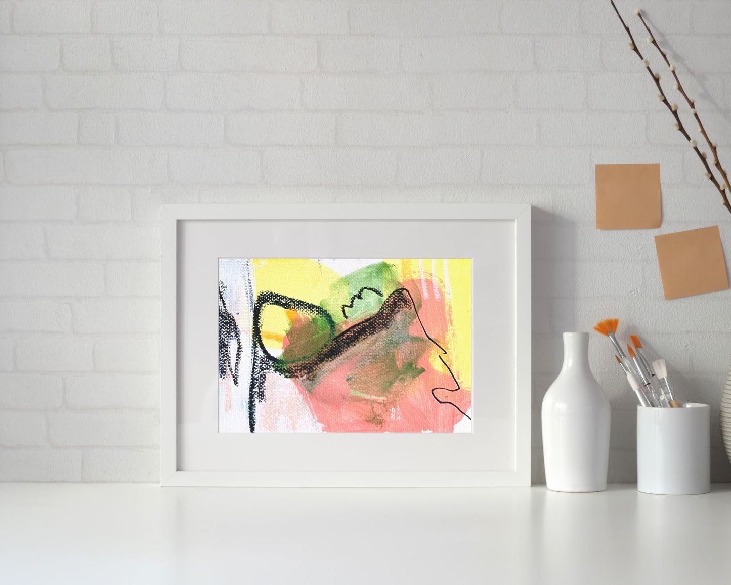 Original Abstract Painting Pink & Green, A5 (14.8 x 21 cm) - Tania Bisaz