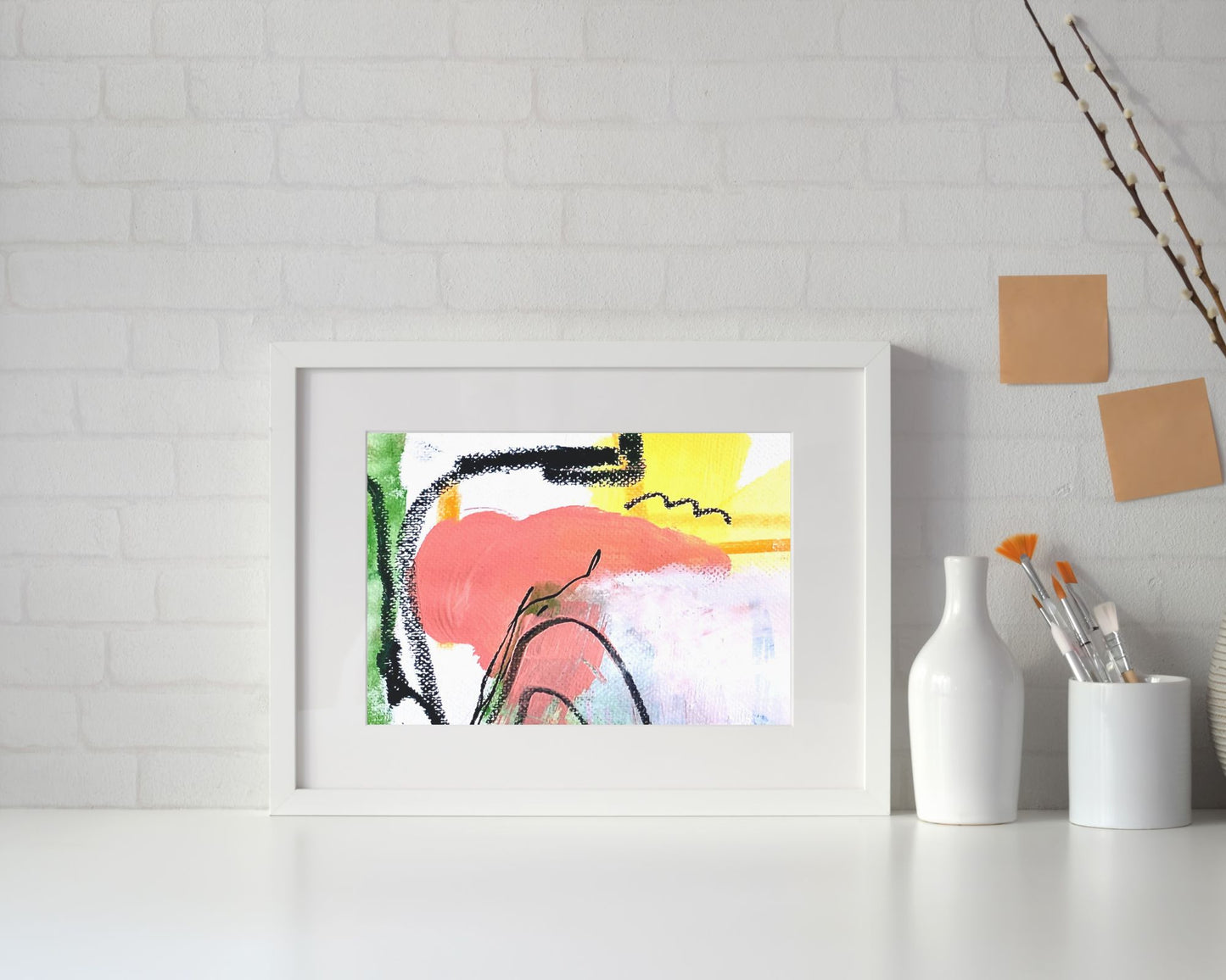 Original Abstract Painting Pink & Green, A5 (14.8 x 21 cm) - Tania Bisaz