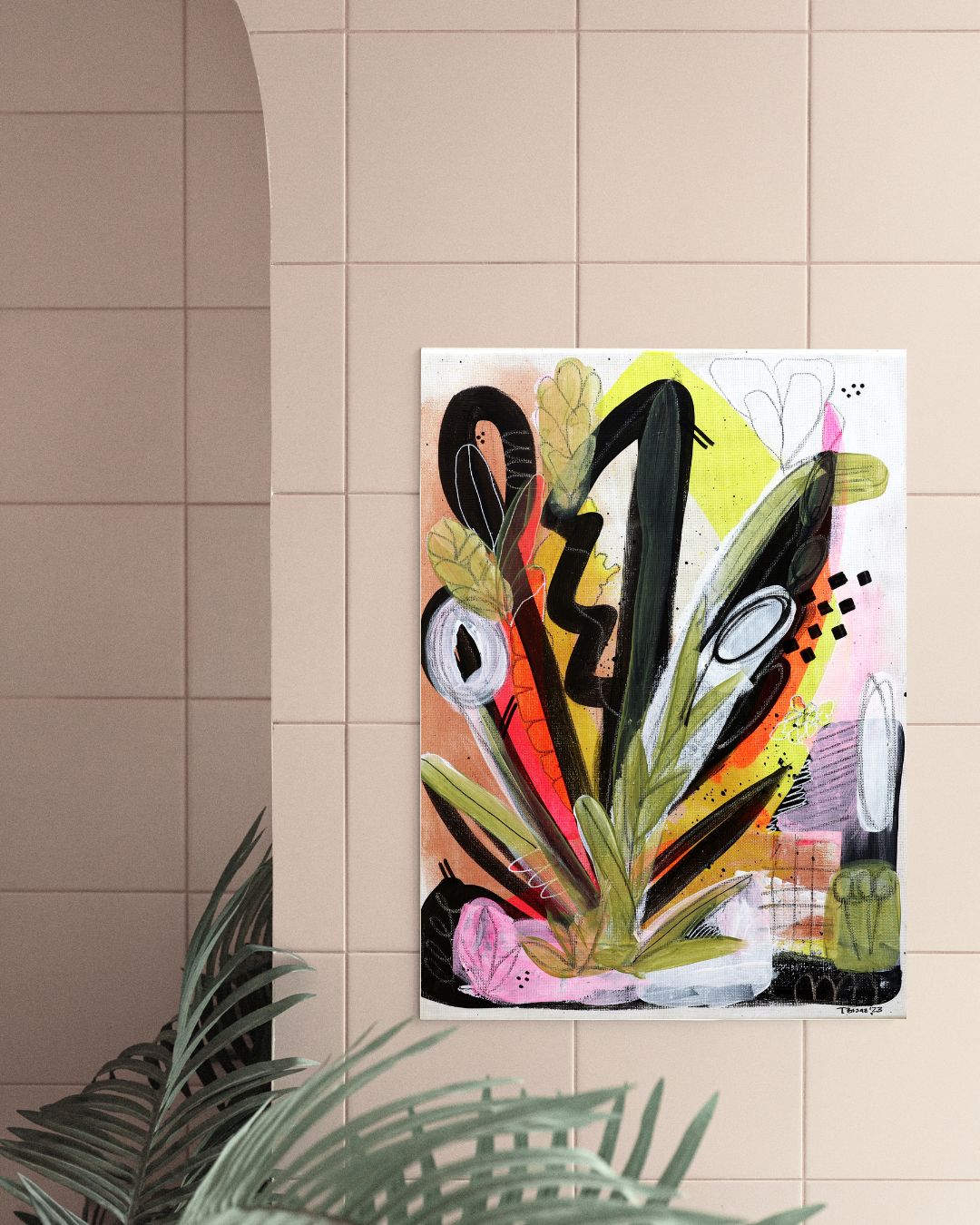 Original Abstract Painting, Bold Botanicals, 30 x 40 cm - Tania Bisaz