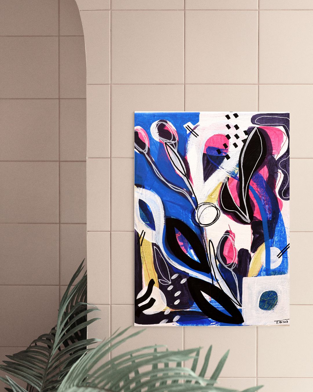 Original Abstract Painting, Midnight Bloom, 24 x 30 cm - Tania Bisaz