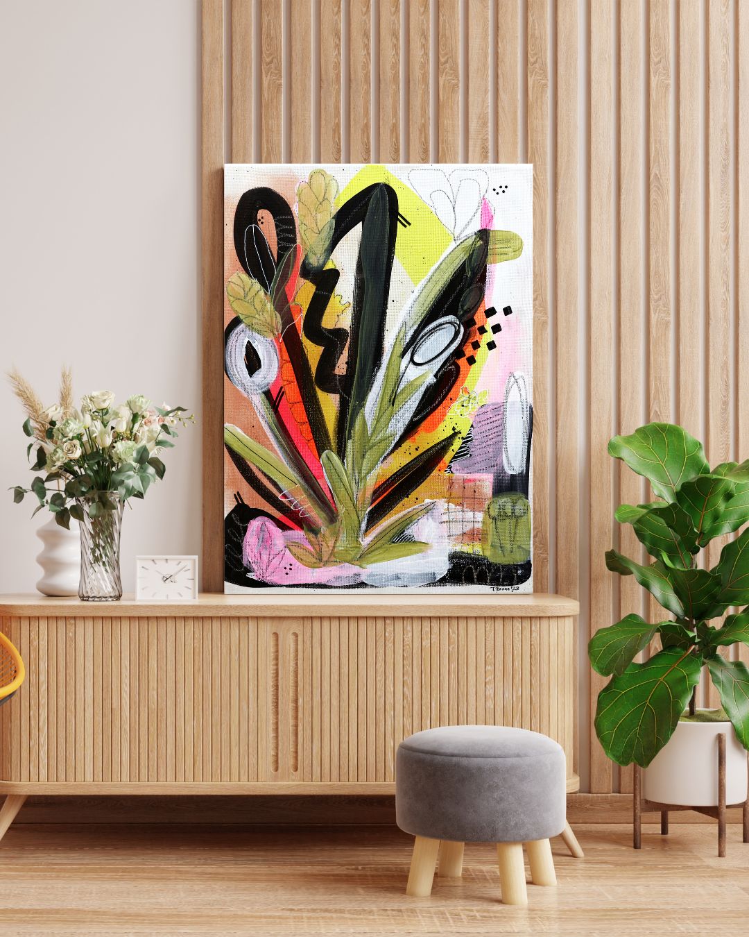 Original Abstract Painting, Bold Botanicals, 30 x 40 cm - Tania Bisaz