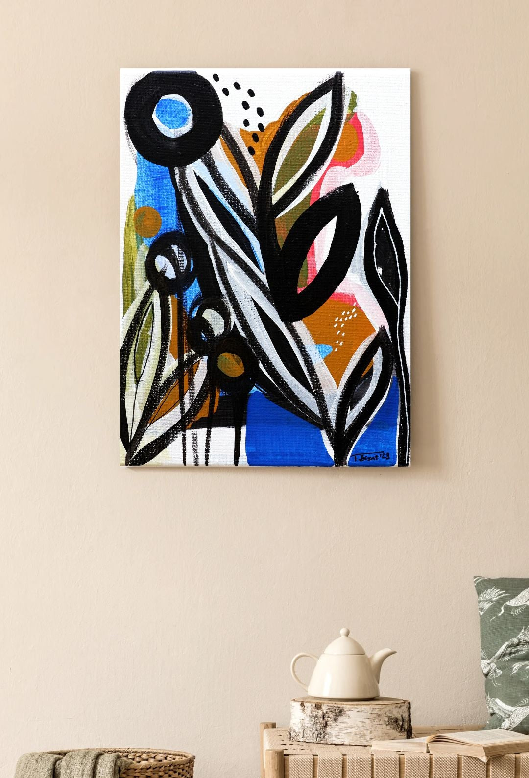 Original Abstract Painting, Midnight Bloom, 18 x 24 cm - Tania Bisaz