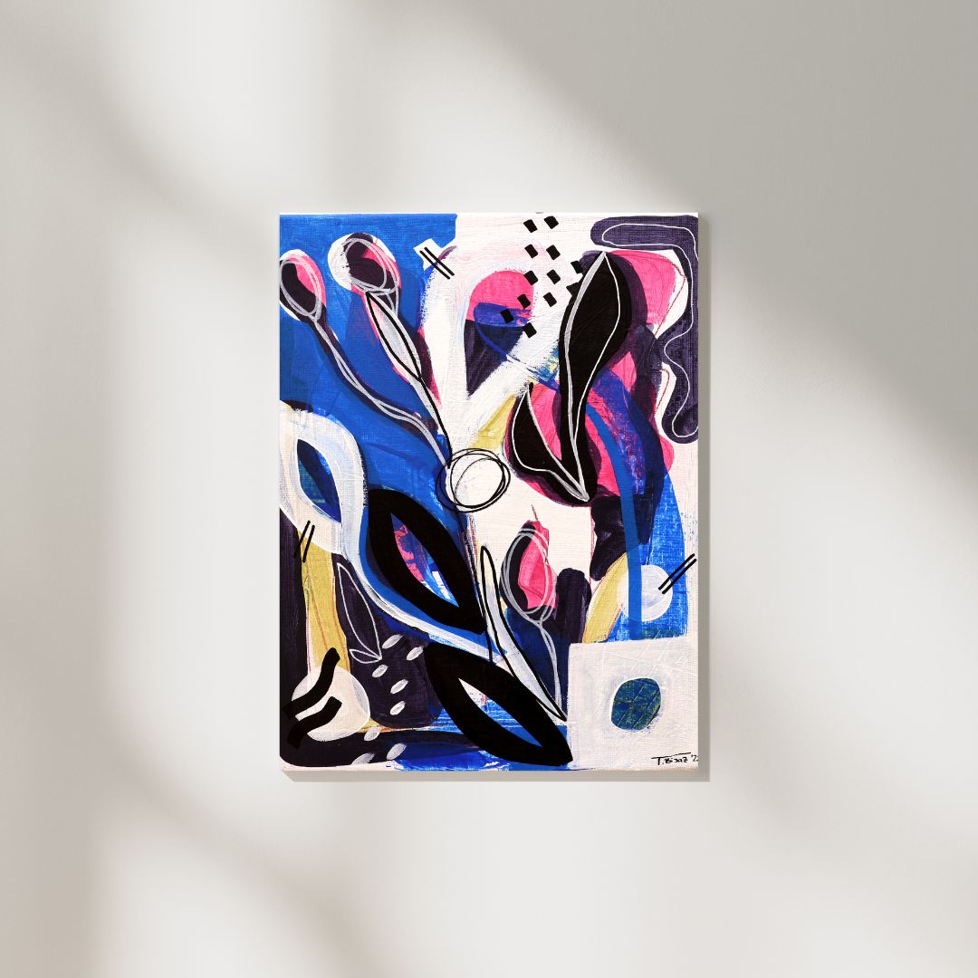 Original Abstract Painting, Midnight Bloom, 24 x 30 cm - Tania Bisaz